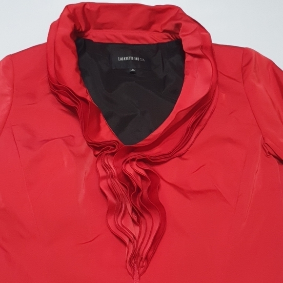 Lafayette 148 NY Jacket Red Crisp Taffeta Ruffle C - Picture 2 of 8